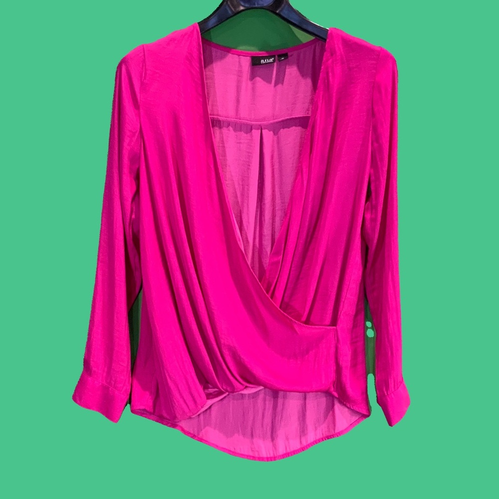 Women’s A.N.A. Criss Cross Blouse I Hi Low Drape I Pink Long Sleeve Top Size M